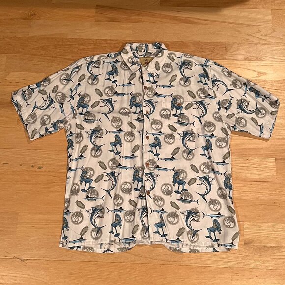 Joe Marlin Other - Joe Marlin Swordfish & Mermaid Print Button-Down Shirt - White, Size 2XL